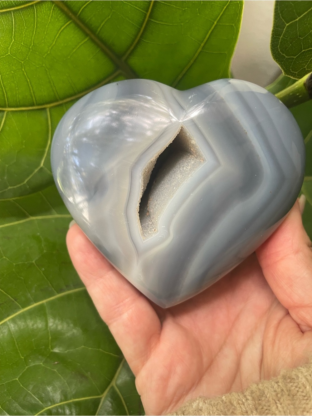 Polished orca agate crystal heart. Large size